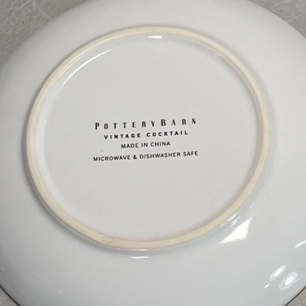 Pottery Barn Vintage Cocktail Appetizer Plates Martini Vermouth Set of 4